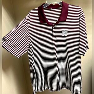 Mississippi State Adidas striped maroon and white mens golf polo